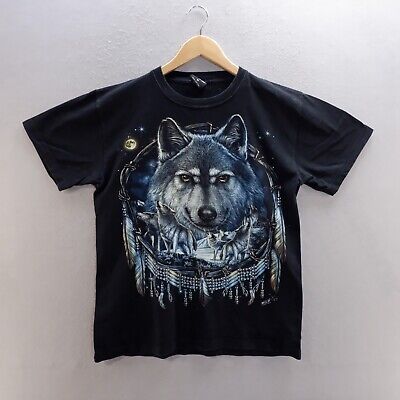 WILD T Shirt Medium Black Graphic Print Wolves Wolf Short Sleeve Cotton Mens