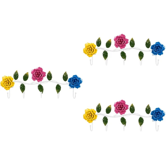 3x Decorative  Colorful  Flower Shaped Pastoral Style Metal Door Rack Organizer