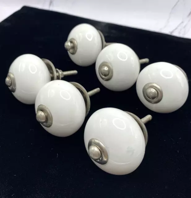 6 Porcelain White Drawer Cabinet Knobs Pulls Ceramic 1.5" Heavy Round Farmhouse