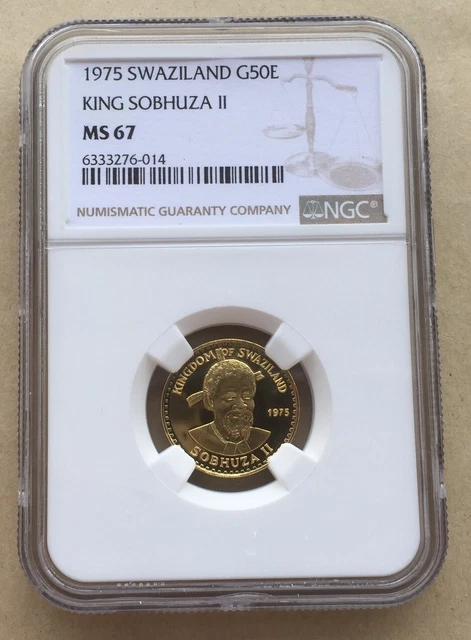 Swaziland 1975 Antelope 50 Emalangeni NGC MS67 Gold Coin,UNC