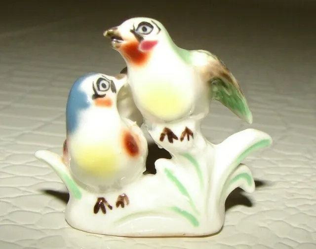 Vintage Bone China Birds Miniature Two colorful birds on a branch