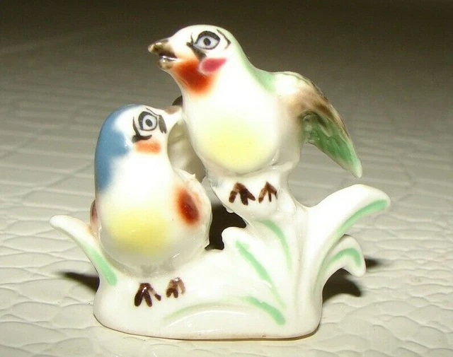 Vintage Bone China Birds Miniature Two colorful birds on a branch