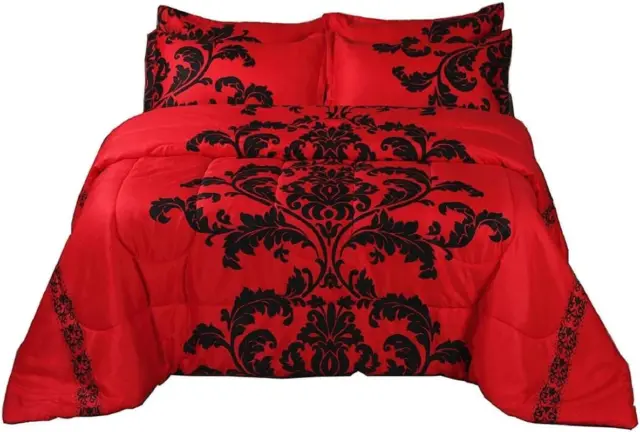 Boho Paisley Black Flower Soft Microfiber Comforter Set, Red Queen Modern Luxury