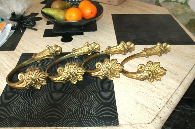 ANCIENNE PAIRE EMBRASSE crochet support rideaux bronze doré style louis XVI n°3 EUR 45,00