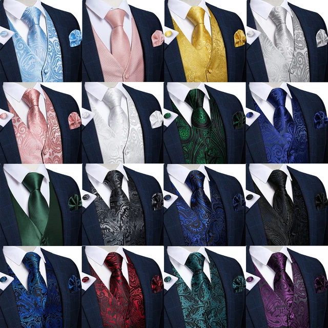 Mens Formal Wedding Waistcoat Paisley Floral Suit Vest Slim Tuxedo Silk Tie Set