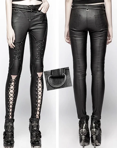 Pantalon slim cuir zippé gothique punk lolita cyber laçage métal sexy PunkRave