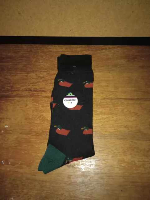 Funky Socks Red And Green Ducks Black W/ Green Toes Crew Men's Shoe Size 6-12