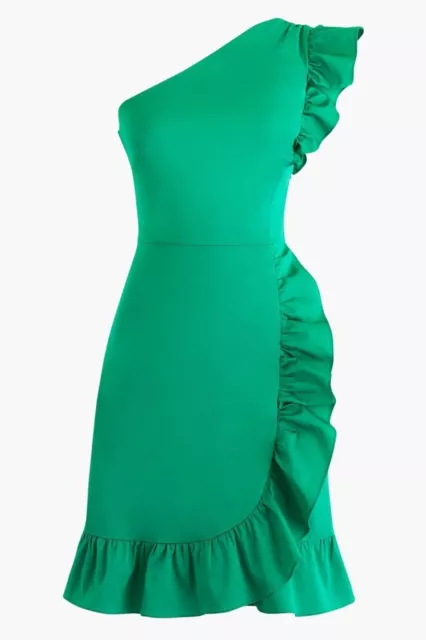 Lanvin Paris 🇫🇷 Emerald Green Ruffled One Shoulder Cocktail Dress 44 | 16