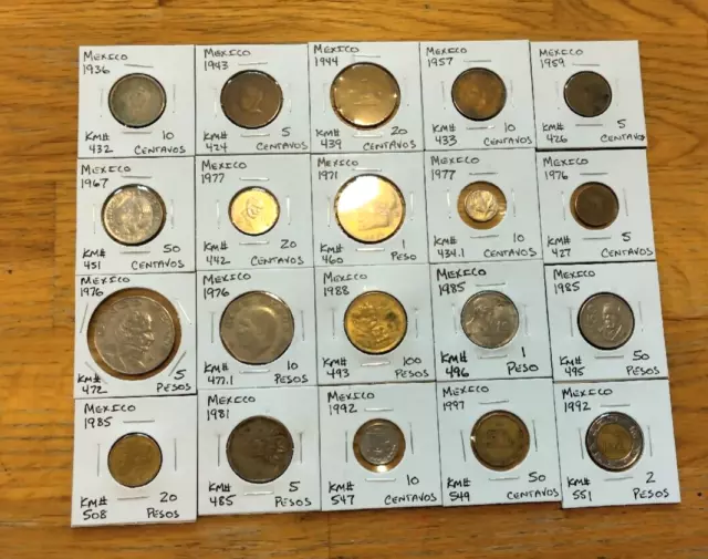 Mexico Coin Lot - (20 Coins) - All 2X2 Carded- See all 21 photos -  (Lot#A175)
