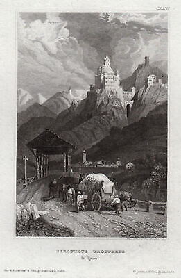 Adige Waidbruck Alto Adige Trostburg Originale Incisione Acciaio Bibl Inst 1863 