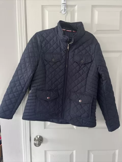 Women’s Navy Blue Quilted Long Sleeve Tommy Hilfiger Jacket Pockets Size M