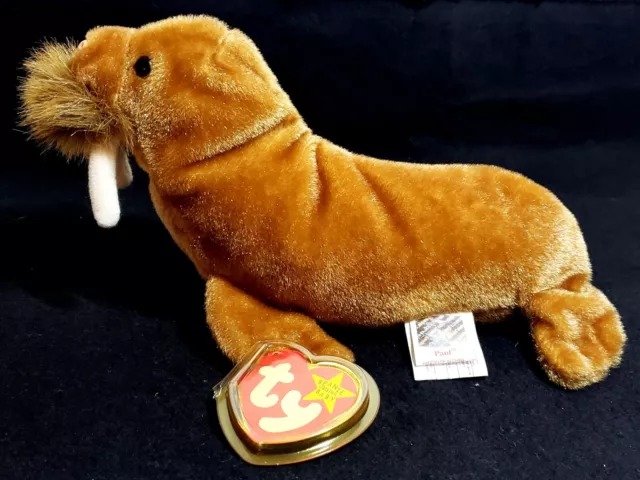 PRISTINE "Paul The Walrus" RETIRED Original Ty Beanie Baby w. HOLO Tag, Errors