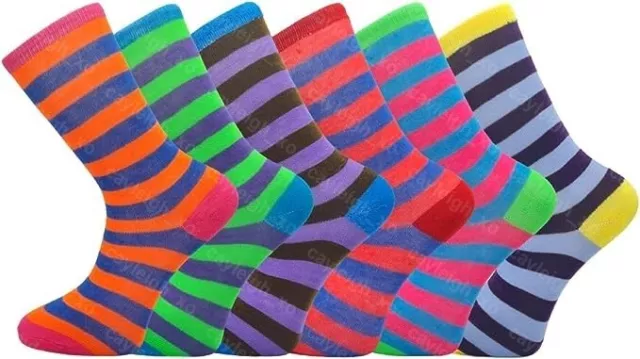 Mens Striped Socks Bright Coloured Smart Suit Cotton Blend Adults 6 Pairs 6-11