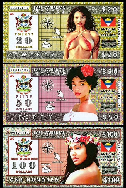 LOT 3 pcs notes ANTIGUA and BARBUDA 20 50 100 DOLLARS 2018 year POLYMER UNC.