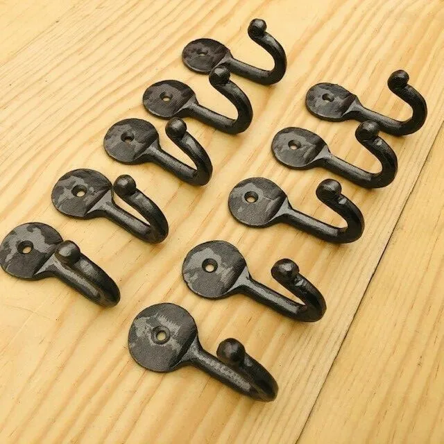 10 Coat Hooks Iron Vintage Antique Look Hat Hook Restoration Small Forged Cup