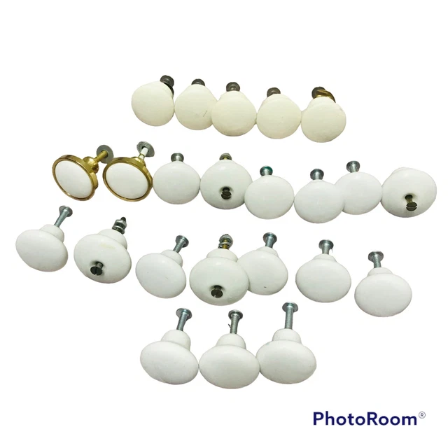 White Ceramic Cabinet Knobs Lot of 23 Vintage Dresser Drawer Pulls 1 1/4"
