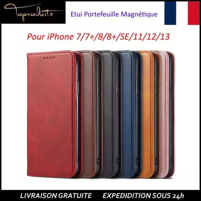 Etui portefeuille Housse magnétique pour iPhone 7/8/SE/11/12/13/15/15PRO