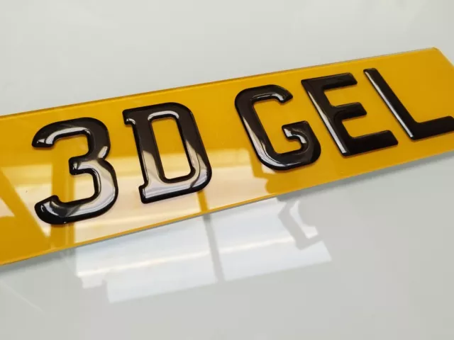 14 inch Short 3D GEL Black Domed Resin Raised Reg Car Number Plates Show Plate