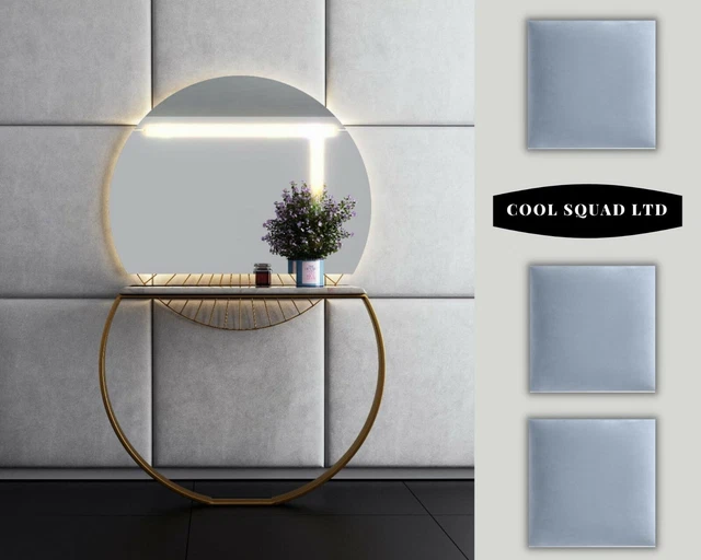 Cabecera de panel de pared tapizado de terciopelo gris claro, decoración de pared - hecho en el Reino Unido