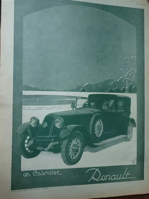RENAULT cabriolet automobile 56 publicité papier ILLUSTRATION 1924