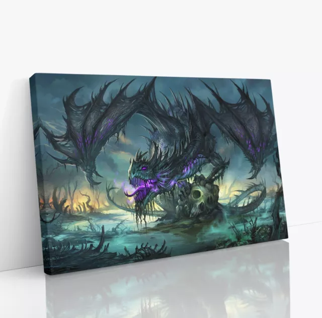 Purple Dragon on Skull Fantasy Canvas Print Wall Art Modern Home Décor Picture