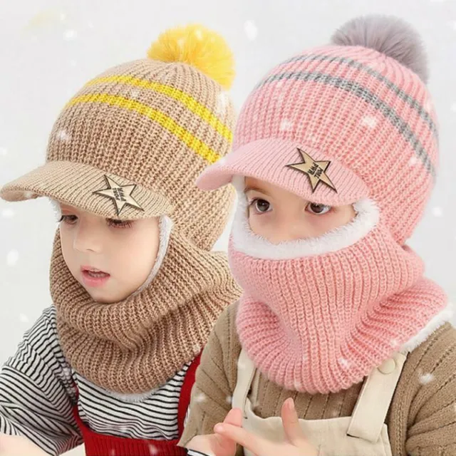 Kids Girls Boys Toddler Baby Winter Warm Hat Hooded Scarf Earflap Knitted Ctk