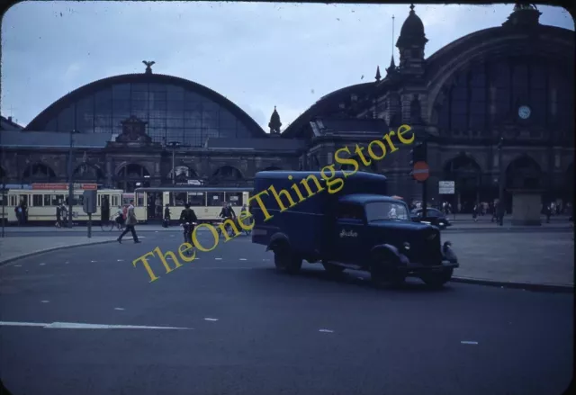 Frankfurt Germany Street Car Station 1950s 35mm Slide Red Border Kodachrome