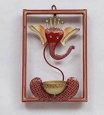 Lord Ganesha Idol Iron Wall Hanging Showpiece Tea Light Candle Holder Stand
