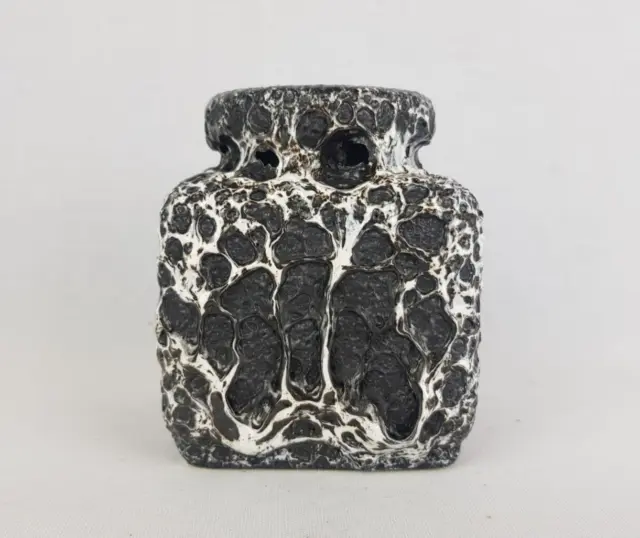 Vintage JOPEKO KERAMIK Black and White Fat Lava Square Vase West German Pottery