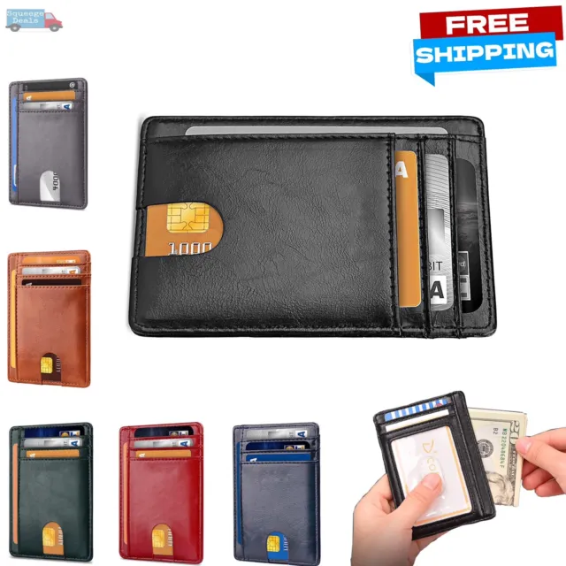 Mens Leather Slim Wallet Credit Card Holder RFID Blocking Pocket ID Money PU US