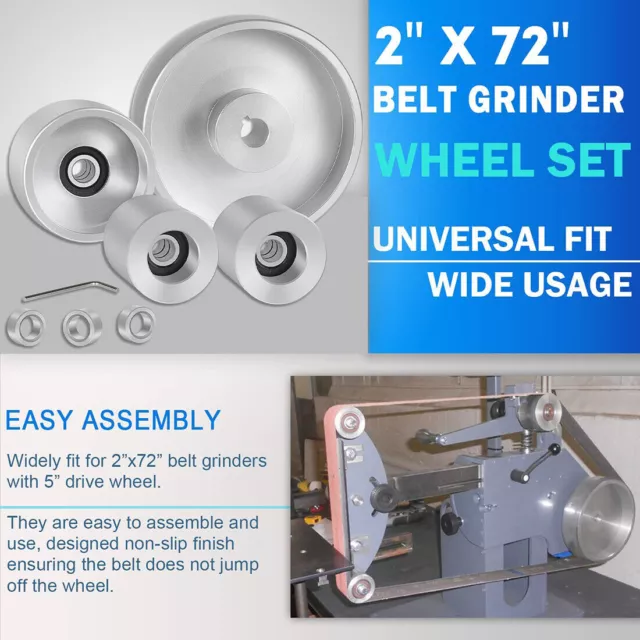 Belt Grinder 2" x 72" Wheel Set Complete Belt Knife Grinder Wheel Set Aluminum 2
