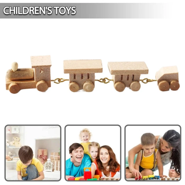 Dollhouse Mini Wooden Train Cartoon Model Kids Early Educational Toy Home Decor
