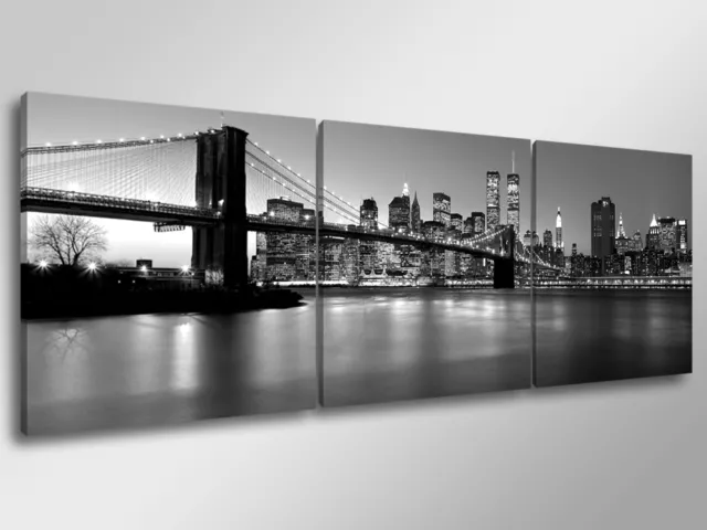 Quadro Moderno 3 pz. NEW YORK SKYLINE B/N cm 150x50 arredamento stampa su tela