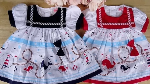 2Pc Baby Traditional Nautical Red Navy Dress Bow Headband Set 6-12-18m