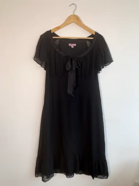 Monsoon Black Silk Chiffon Flutter Sleeve Evening Occasion Dress Size 16