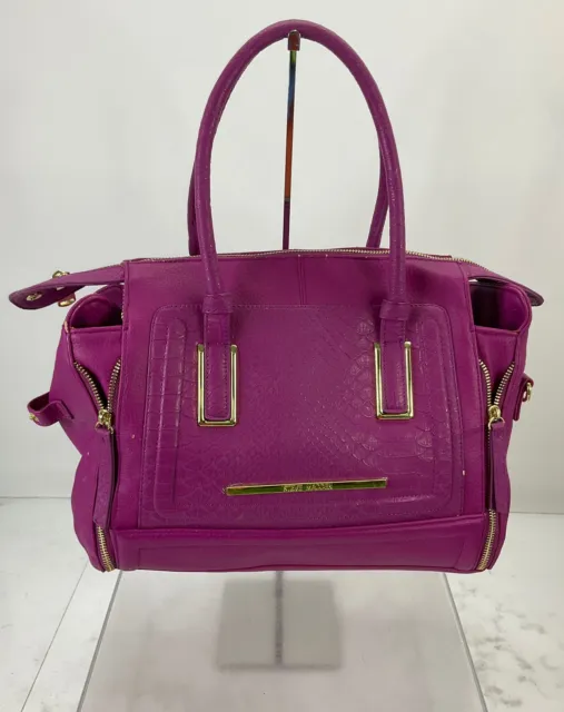 Steve Madden Dark Magenta Faux Leather Reptile-Embossed Accent Zip Handbag