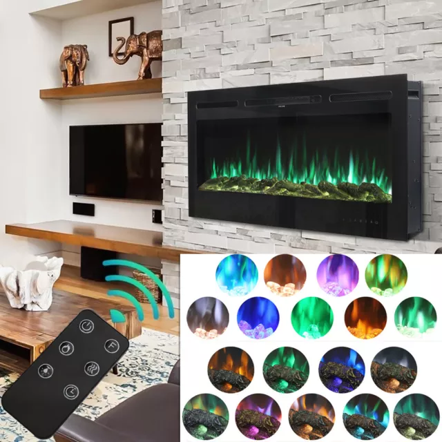 Wall/Floor Electric Fire Fireplace Glass Hearth Faux Flame Decor Remote Control