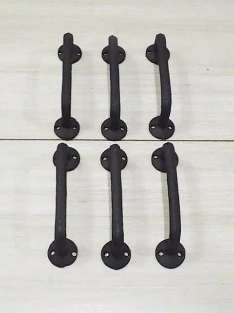 6 Black Barn Door Handles Drawer Cabinet Restoration Hardware Cast Iron Farm