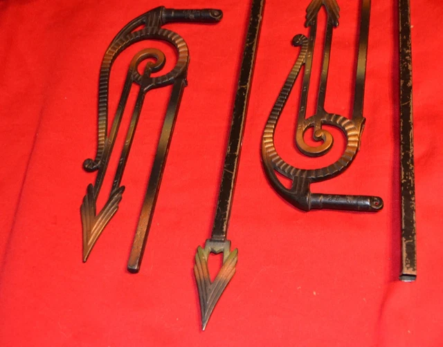 Antique Vintage Swing Arm Iron Curtain Drape Hanger Rods Art Nouveau Deco Arrow 6