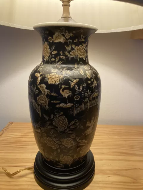 Frederick Cooper Vintage Asian Style Chinoiserie Table Lamp Black And Gold 3