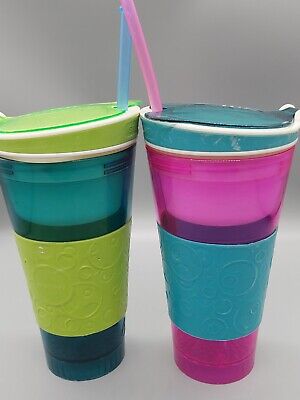 Juego de 2 vasos reutilizables 2 en 1 para bocadillos y bebidas de plástico para niños