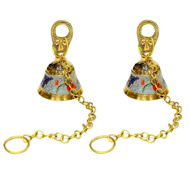 DSH Pure Brass Puja Bell Ghanti Ghanta Home Temple Prayer Mandir Bell Set Of-2.