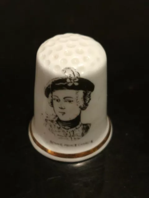 Vintage birchcroft  bone china thimble white bonnie Prince Charles 1788- 1988