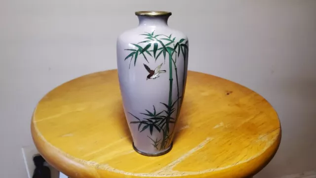 Bird & Bamboo Japanese Cloisonne Vase Enamel Vase 5" Inch
