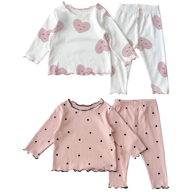 Baby Girls Pattern Print Fungus Edge Casual Sleep Clothes Set Top Long Pants