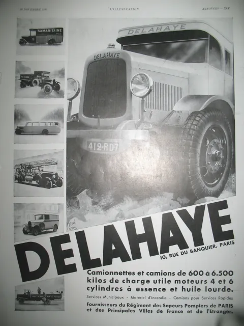 PUBLICITE DE PRESSE DELAHAYE CAMION AUTOMOBILE ILLUSTRATION RENé RAVO AD 1931