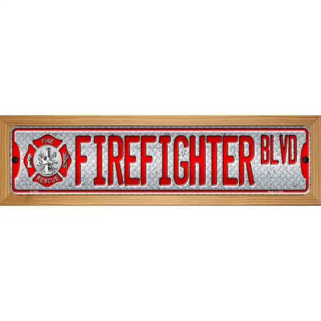 Fire Fighter Blvd Novelty Wood Mounted Small Metal Street Sign WB-K-1284