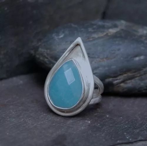 Auqa Chalcedony Ring Gemstone Handmade 925 Sterling Silver Dainty Ring Jewelry