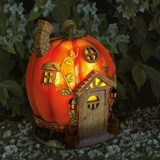 Beautiful Humpkin House Fairy Garden House Solar Powered Light Up LED Decor