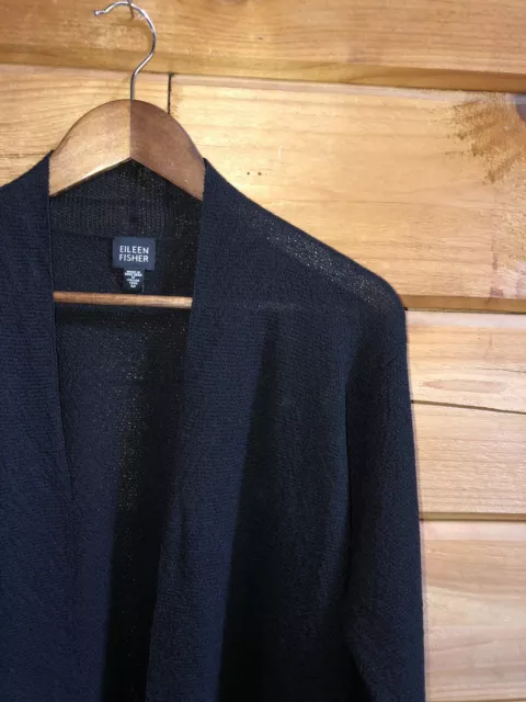 Eileen Fisher Black 100% Wool Italian Yarn Open Cardigan Women’s Size M